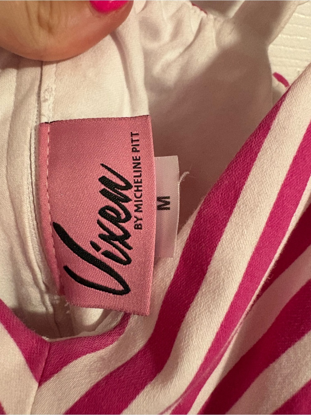 Vixen by Micheline Pitt Pink and White Striped Fit-and-Flare Dress - Picture 3 of 5